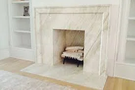 flush hearth in wood floor white quartzite