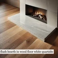 flush hearth in wood floor white quartzite