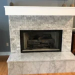 flush hearth in wood floor white quartzite